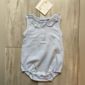 NWT Trotter Street Kids Light Blue and White Striped Nora Bubble Romper, Newborn
